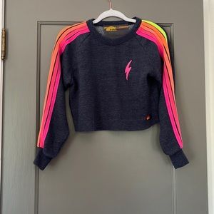 av neon stripe navy cropped sweatshirt size xs